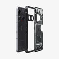 ACS08568 - Nothing Phone 3 Ultra Hybrid Zero One showing the backing of the case detached from the frame hovering in front of the device