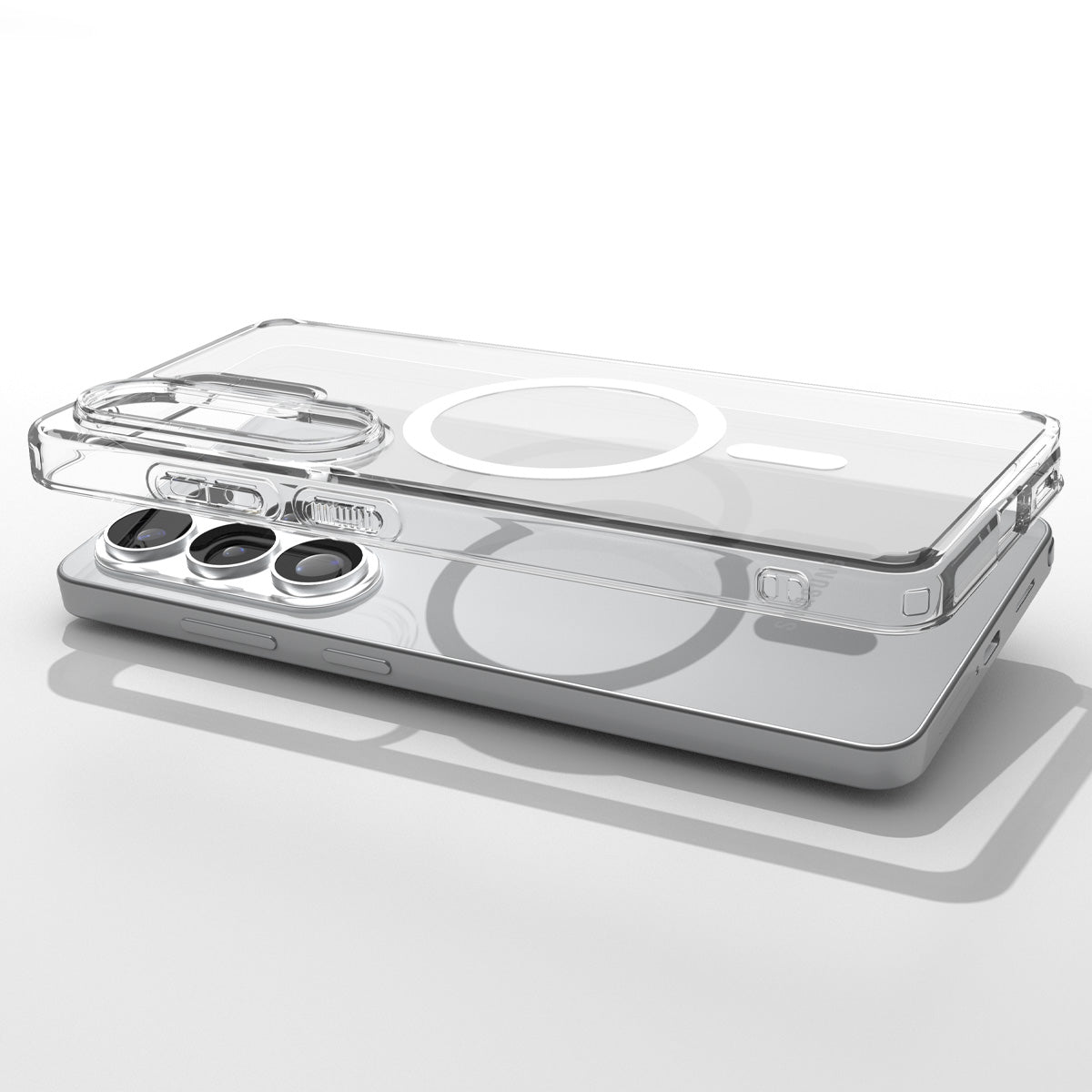 Spigen S26 Ultra Case Ultra Hybrid (Mag Fit) ACS10958 - Galaxy S26 Ultra Case Ultra Hybrid (Mag Fit) Crystal Clear showing top view of phone and case showcase on top side by side