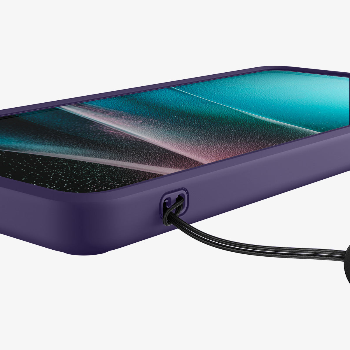 ACS11161 - Galaxy S26 Ultra Case Ultra Hybrid (Mag Fit) Deep Purple showing the side with device and strap in the phone