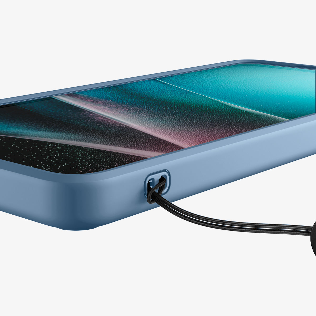 ACS11160 - Galaxy S26 Ultra Case Ultra Hybrid (Mag Fit) Light Blue showing the side with device and strap in the phone