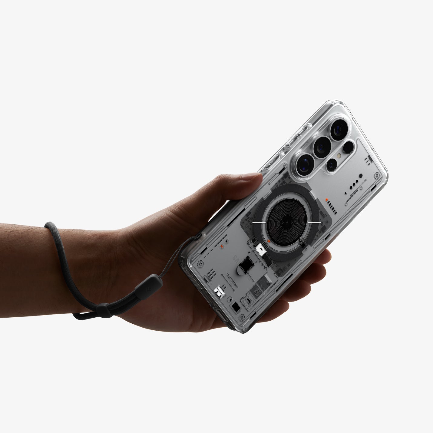 ACS10963 - Galaxy S26 Ultra Case Ultra Hybrid Neo One (Mag Fit) showing a hand with strap on with the device and case