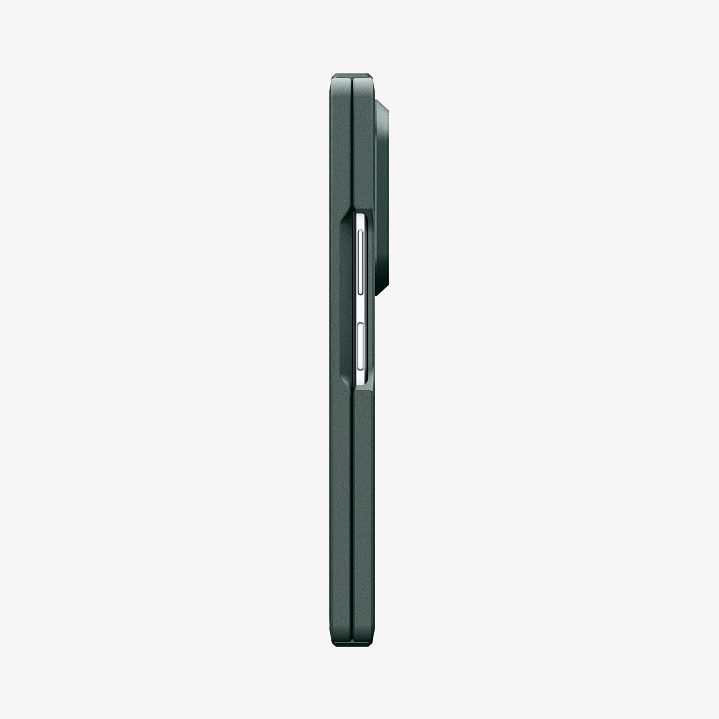 ACS11850 - Galaxy Z Fold 8 Ultra Tough Armor Pro (Mag Fit) Abyss Green showing side profile of Galaxy Z Fold 8 Ultra case with volume and power buttons, and slim raised bumper edge