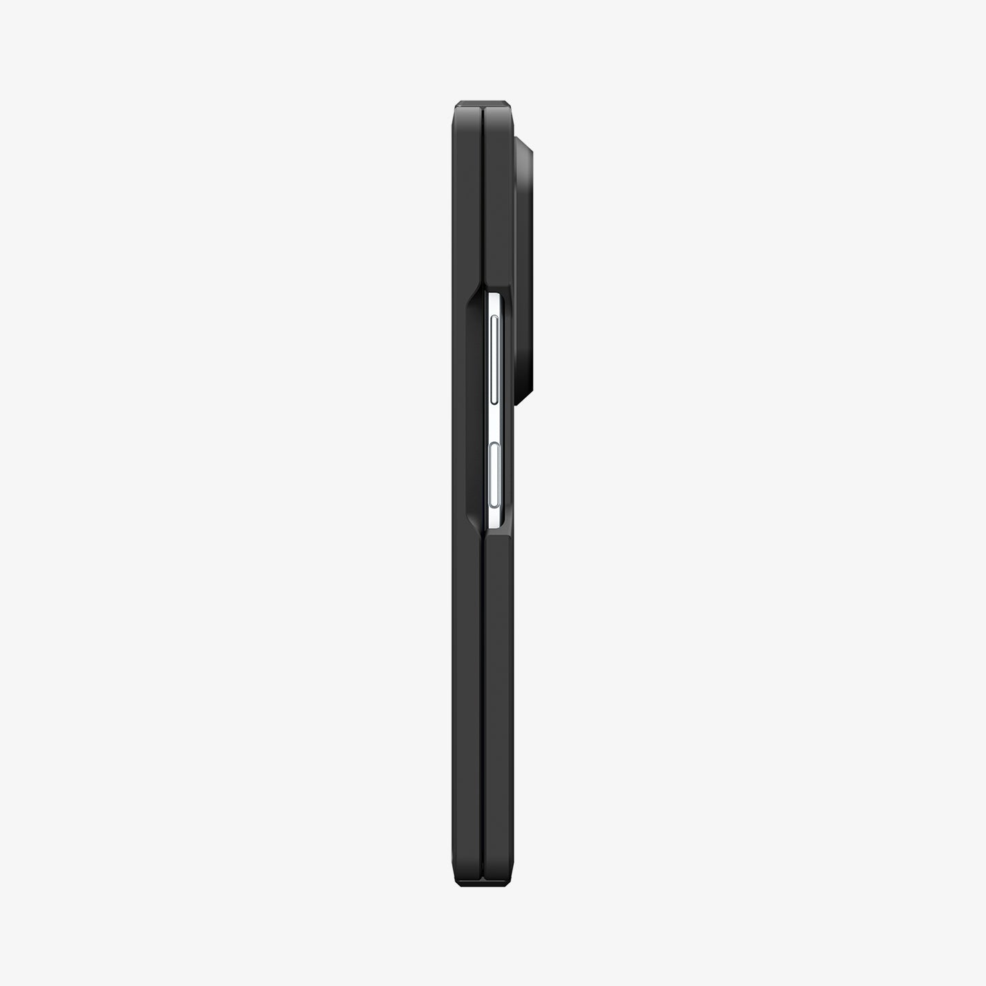 ACS11499 - Galaxy Z Fold 8 Ultra Tough Armor Pro (Mag Fit) Black showing side profile of Galaxy Z Fold 8 Ultra case with volume and power buttons, and slim raised bumper edge