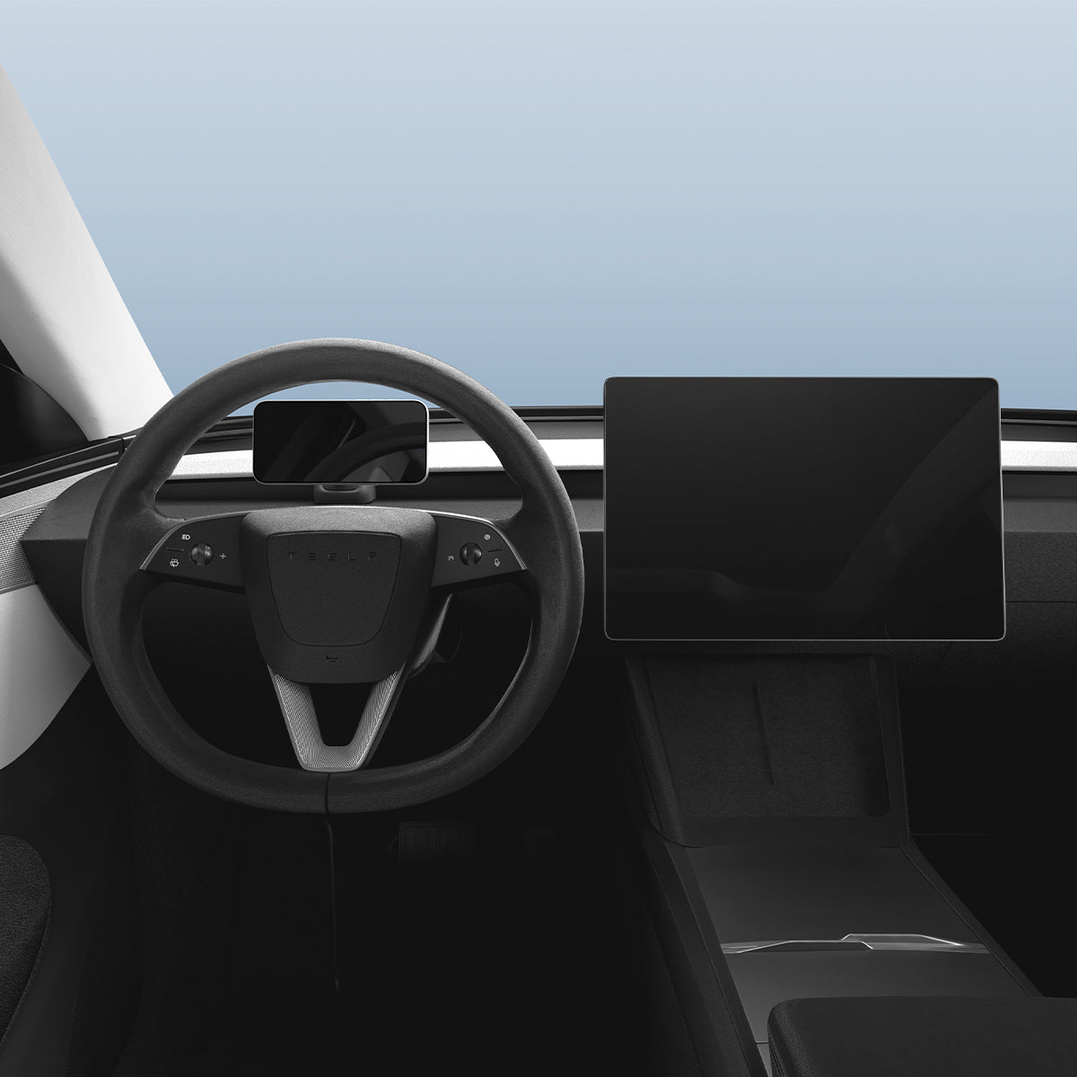 ACP10259 - Spigen Tesla Air Vent Dashboard Mount installed on Tesla dashboard behind steering wheel