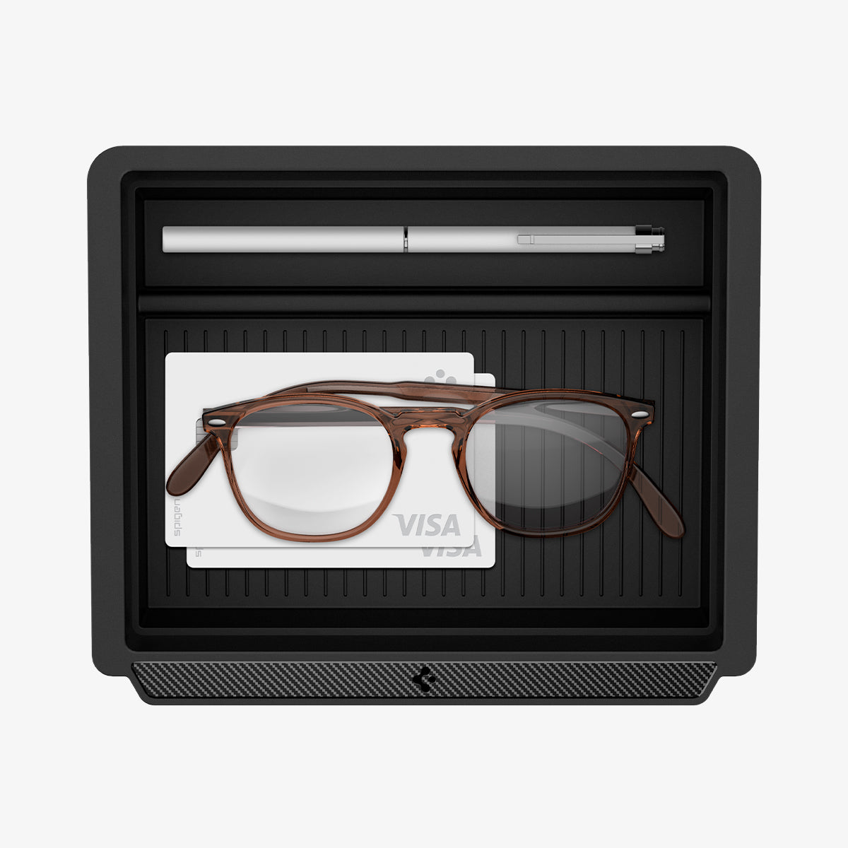 ACP10637 - Tesla Series - Center & Armrest Organizer Bundle showing the glasses and cards in organizer
