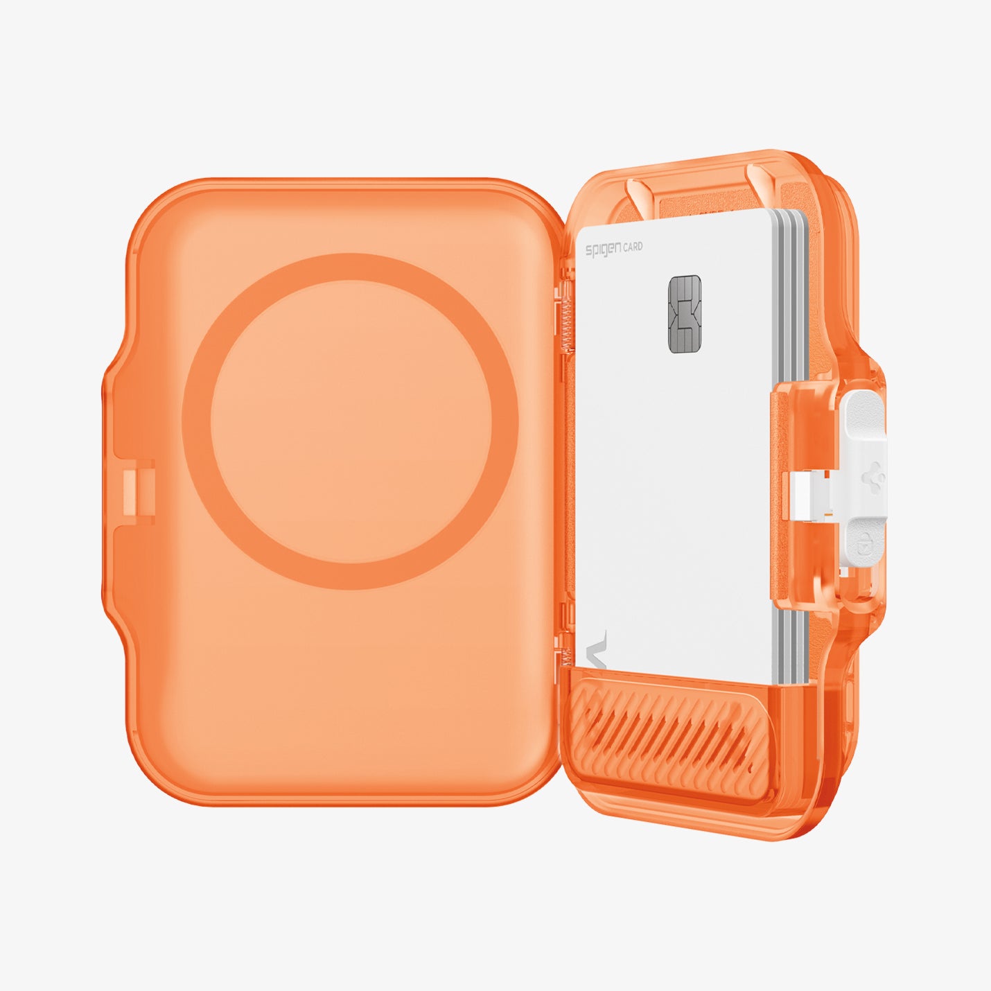 AFA11381 - MagSafe Card Holder Tintap (MagFit) in Frost Clear Orange showing the inner with cards inside