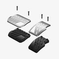 ACP11627 - Tesla Series - Pedal Covers Performance Line Design | TO200P showing exploded view of Tesla Performance Line pedal covers with stainless steel plates and mounting screws