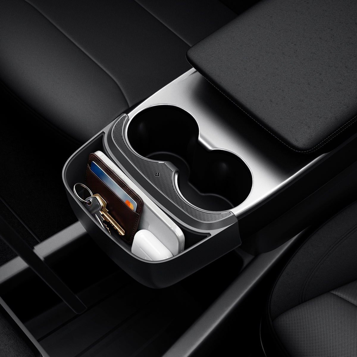 ACP11170 - Tesla Series - Console Extender | TO220CYS in Black showing the items in it