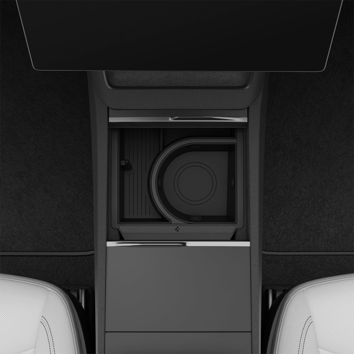 ACP10951 - Tesla Series - Sliding Console Organizer with Bottle Holder | TO220SC showing top view attached inside the console of car
