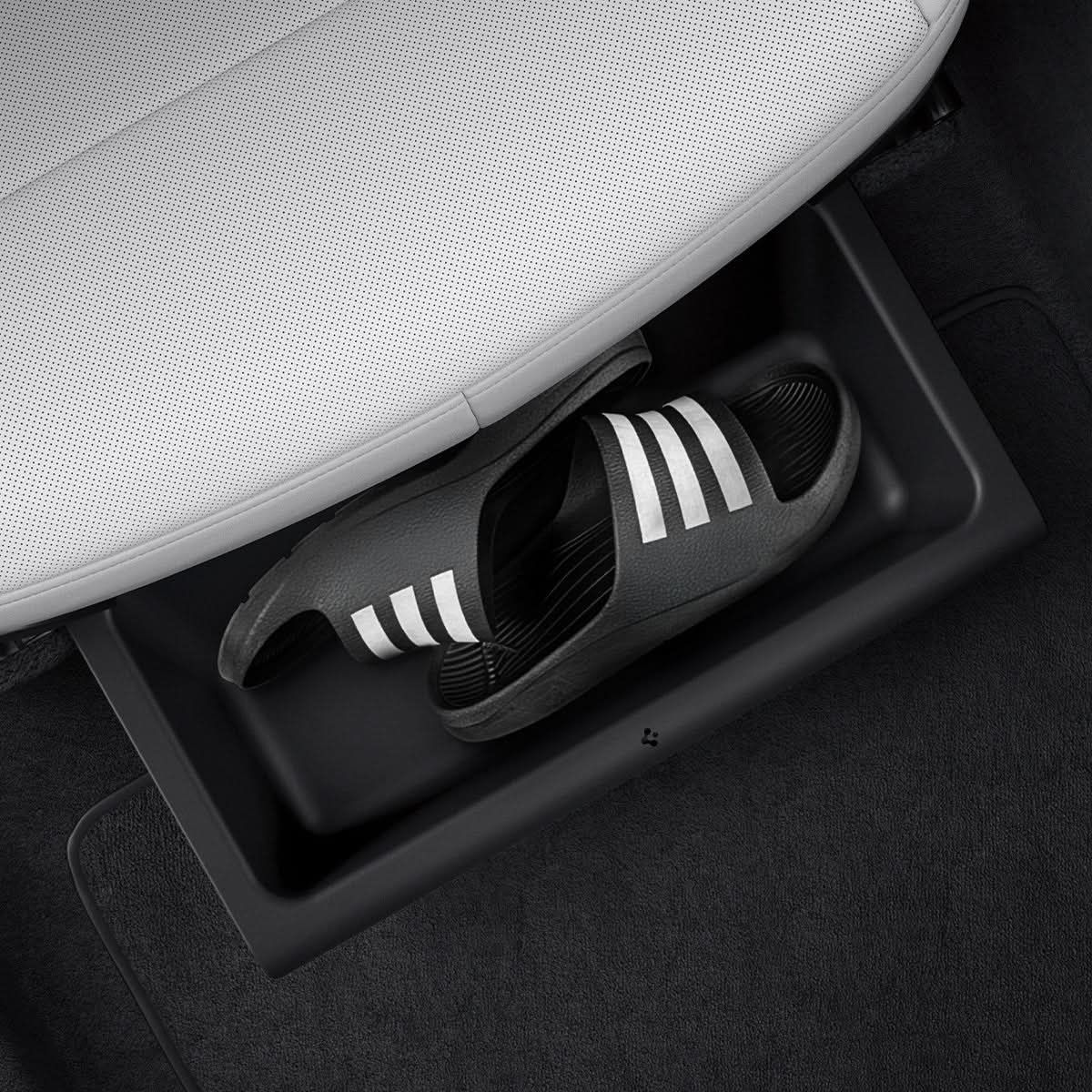 ACP10798 - Model Y Juniper (2025+) 2PK Underseat Organizer Box | TO222J showing shoes inside the box