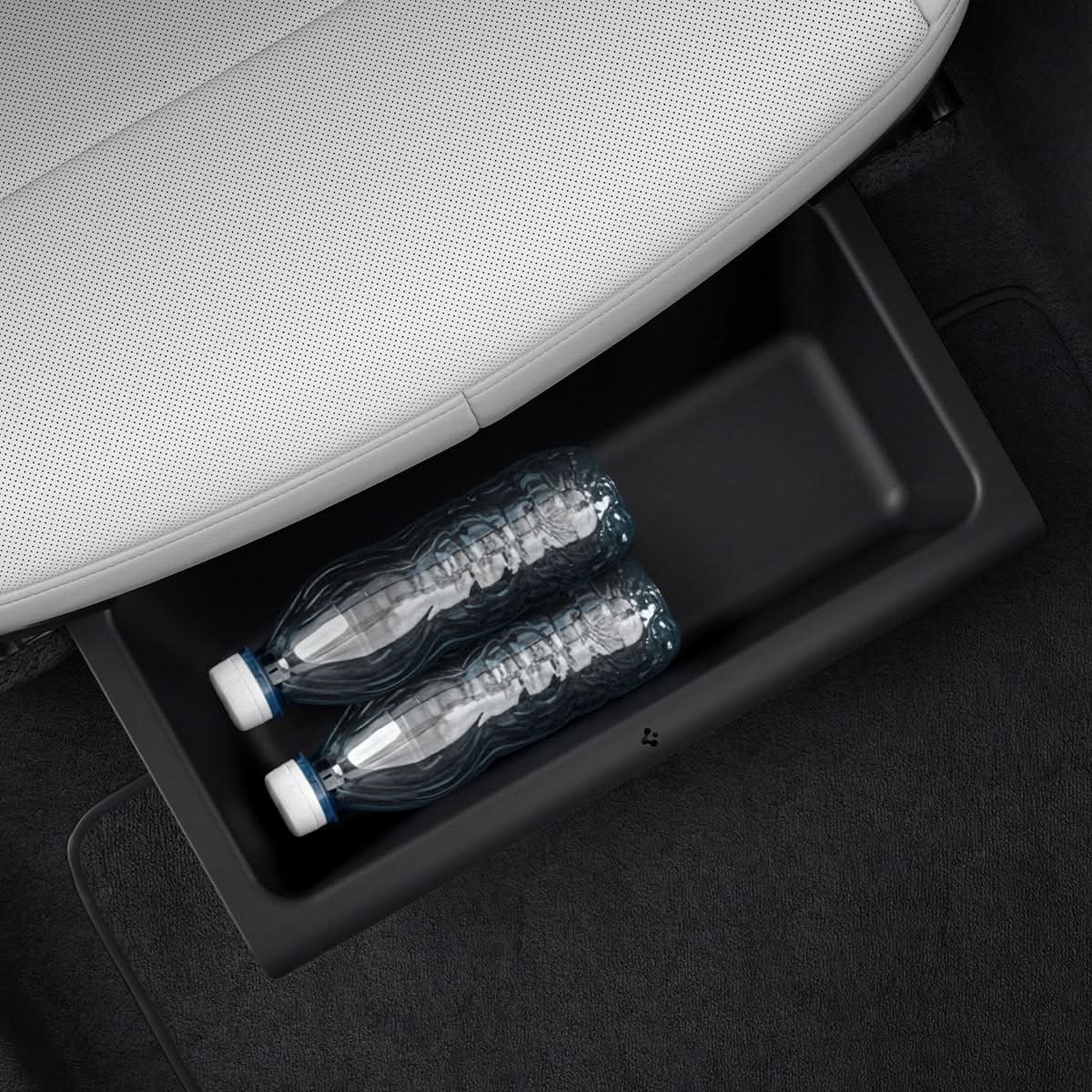 ACP10798 - Model Y Juniper (2025+) 2PK Underseat Organizer Box | TO222J showing water bottle in the box