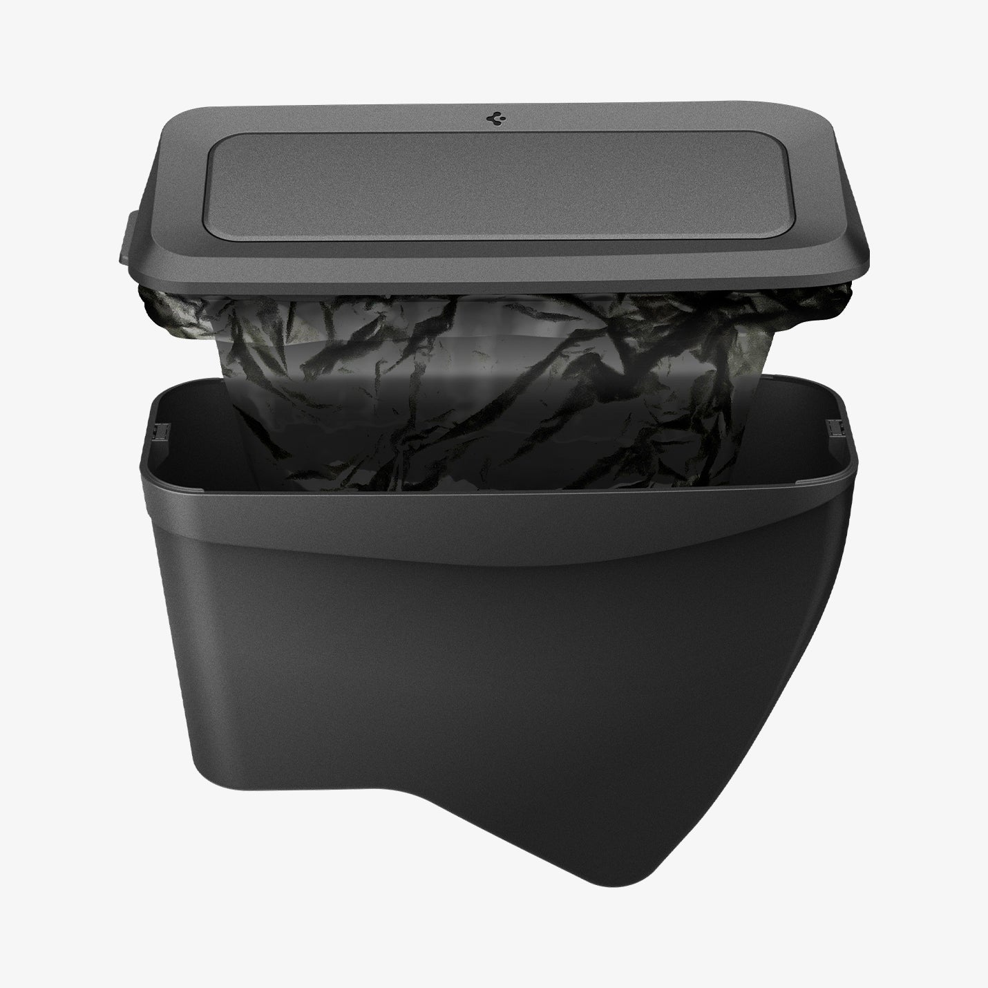 ACP11106 - Tesla Series - Car Trash Can | TO281J showing the trash can with the lid lifted, displaying the removable trash bag secured inside for easy replacement.