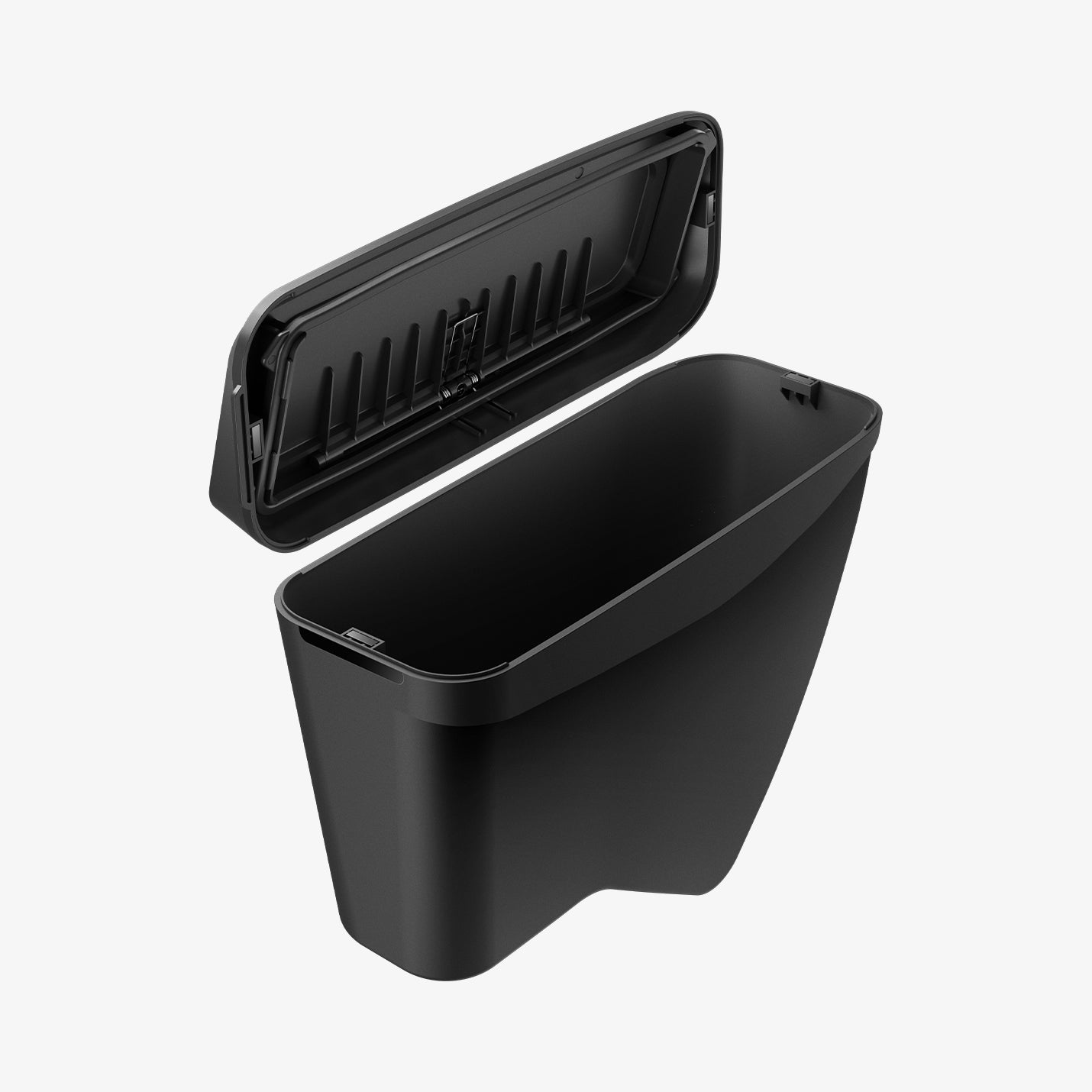 ACP11106 - Tesla Series - Car Trash Can | TO281J showing the black car trash bin with its hinged lid open, revealing the spacious interior container.