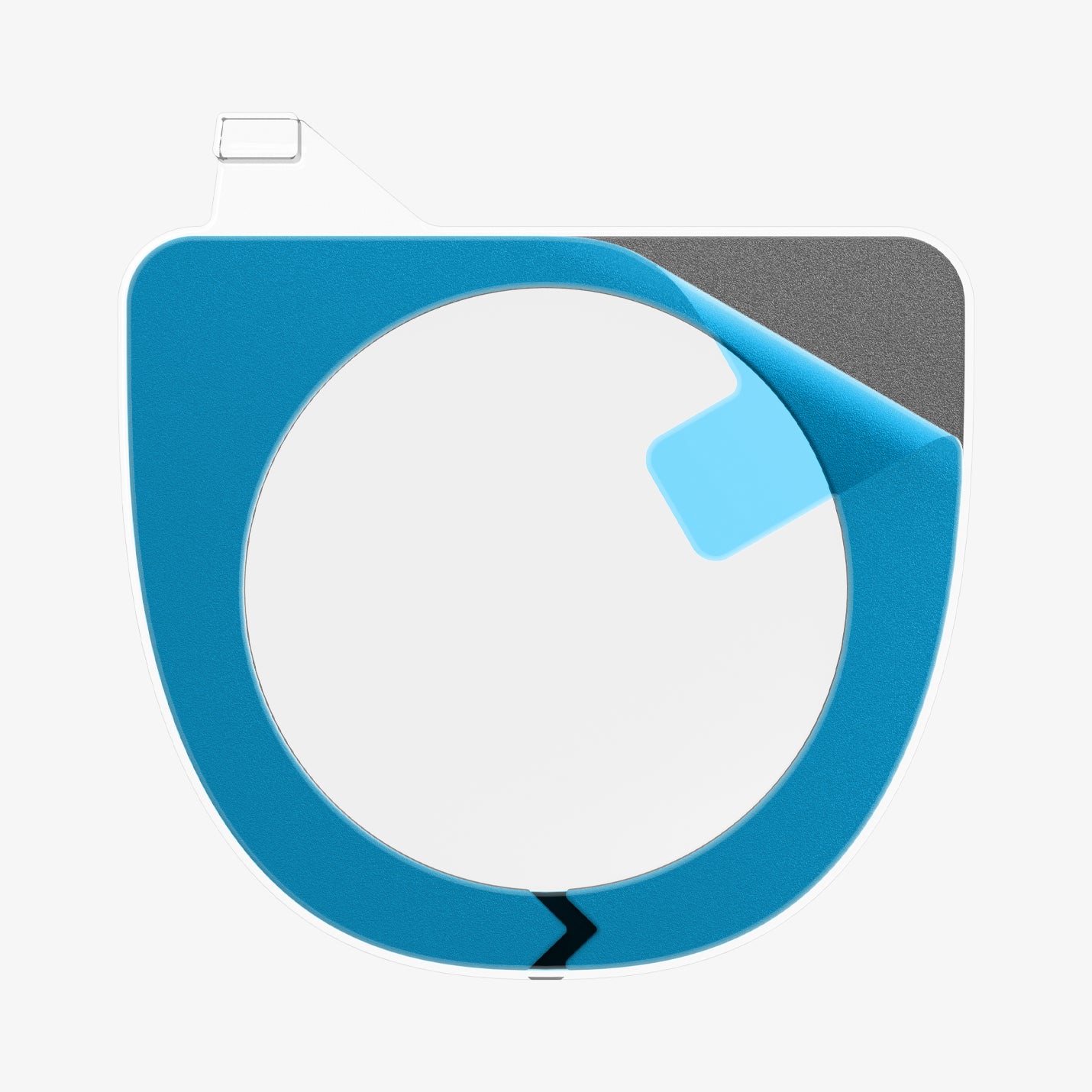 ACP11231 - Tesla Series - Front Camera Protector | TO331 showing the adhesive backing with a blue protective film partially peeled off for installation.