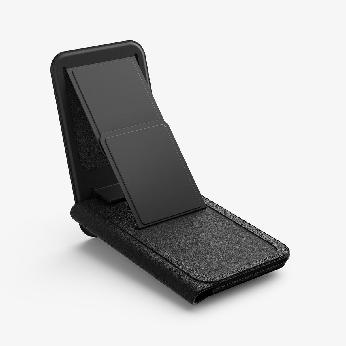 AFA11978 - MagSafe Card Holder Valentinus S-2 (Mag Fit) in Black showing a side view of the wallet folded into a triangular stand configuration.