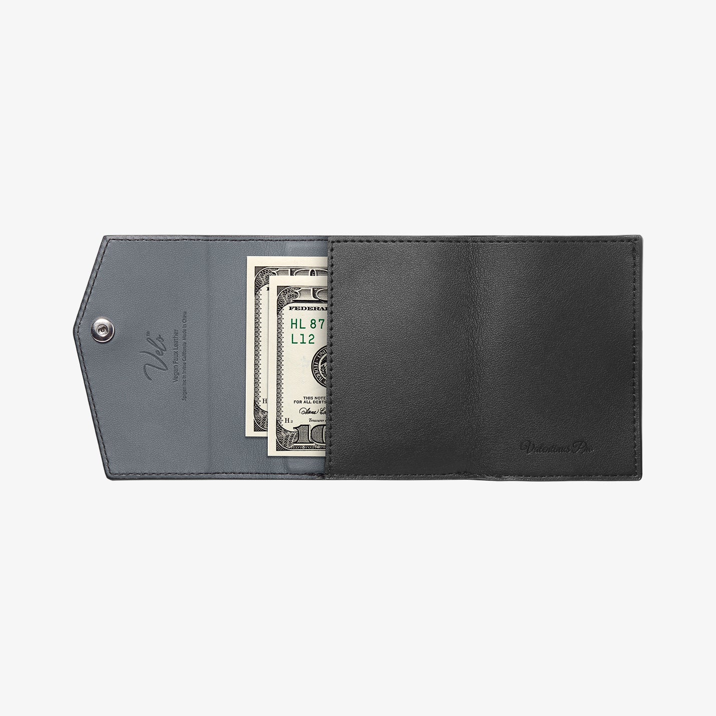 AFA09442 - MagSafe Card Holder Valentinus Pro | 3 Cards in Black showing the back, partial inner with bills inside