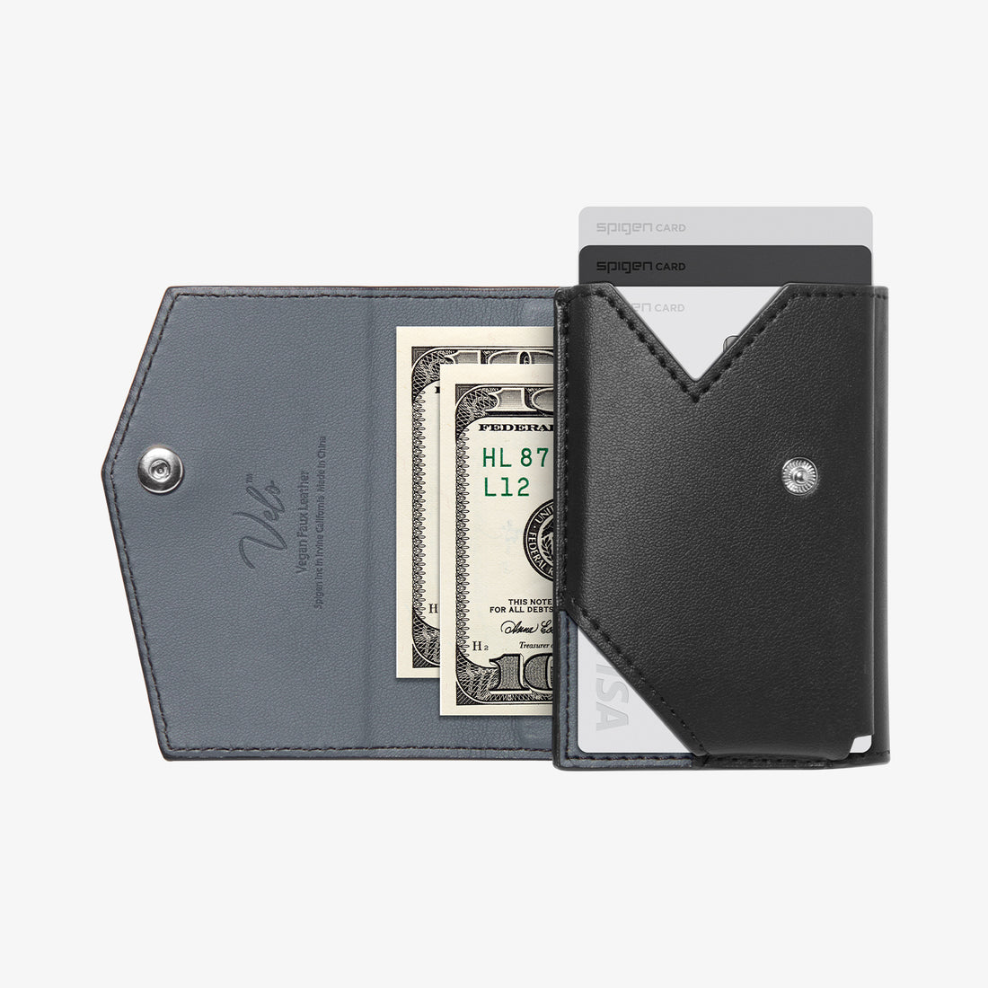 AFA09442 - MagSafe Card Holder Valentinus Pro | 3 Cards in Black showing the partial inner of the wallet attached to the back of the device