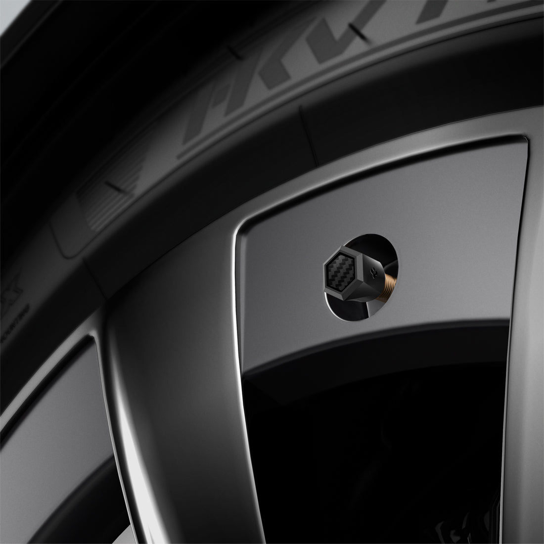 ACP09331 - Tesla Series Valve Stem Cover VS100 showing with tire