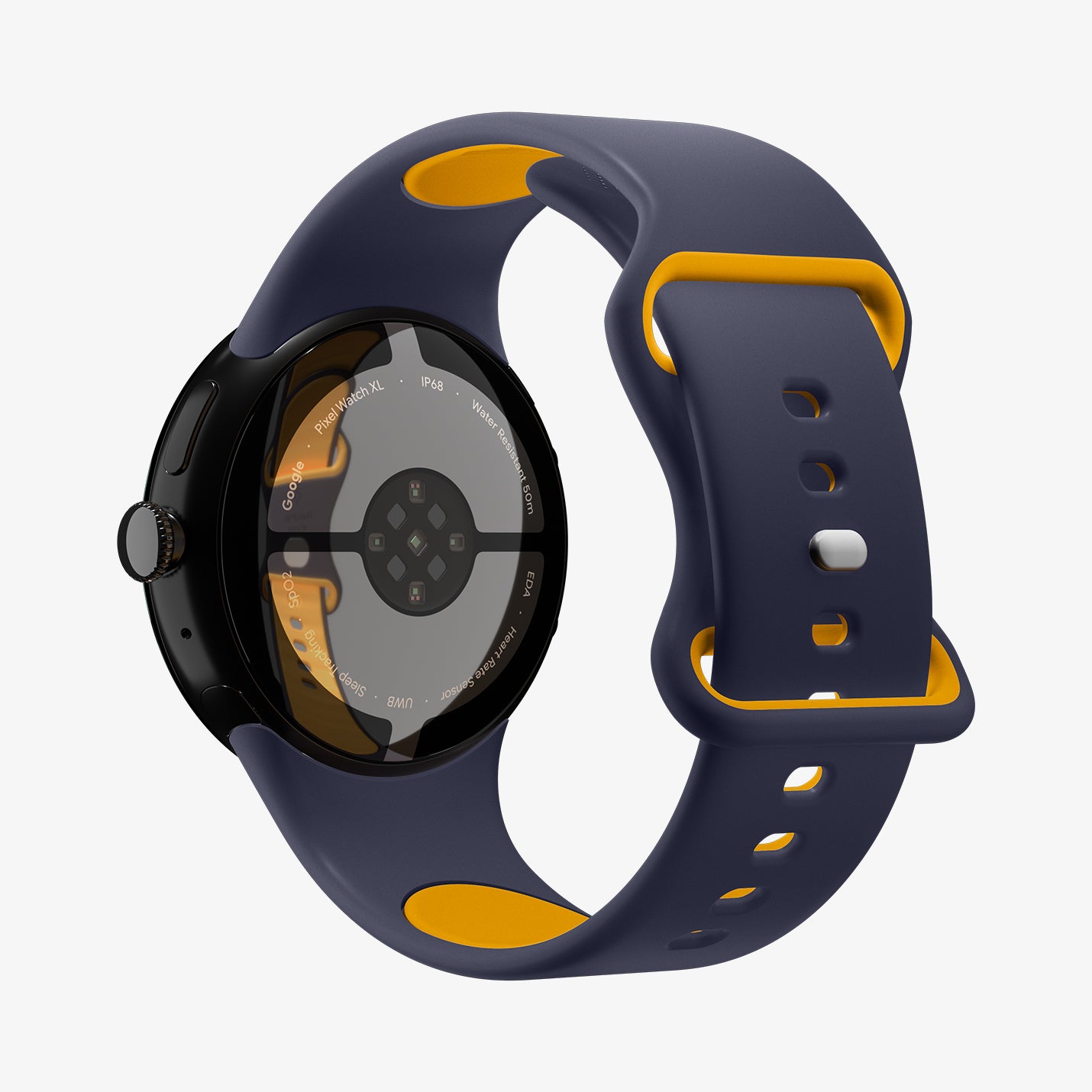 AMP09485 - Pixel Watch 4 (41mm) Nano Pop in Blueberry Navy showing the back and inside of band