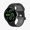 AMP09491 - Pixel Watch 5 (45mm) Nano Pop Black Sesame angled view highlighting the soft silicone construction and secure pin-and-tuck closure.