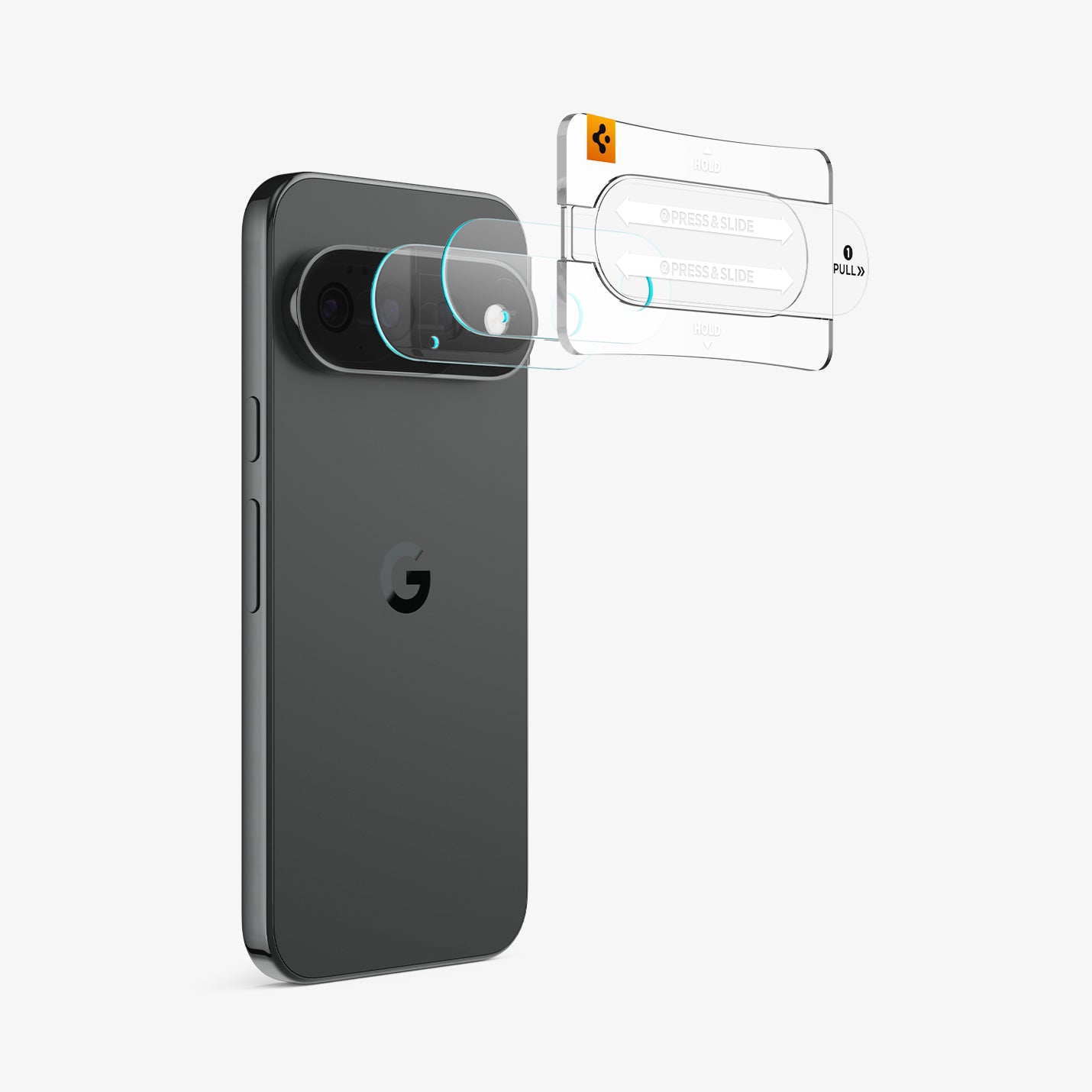 AGL11489 - Pixel 11 Pro XL Optik EZ Fit Lens Protector lens protectors aligned with the camera lenses using the installation tray.