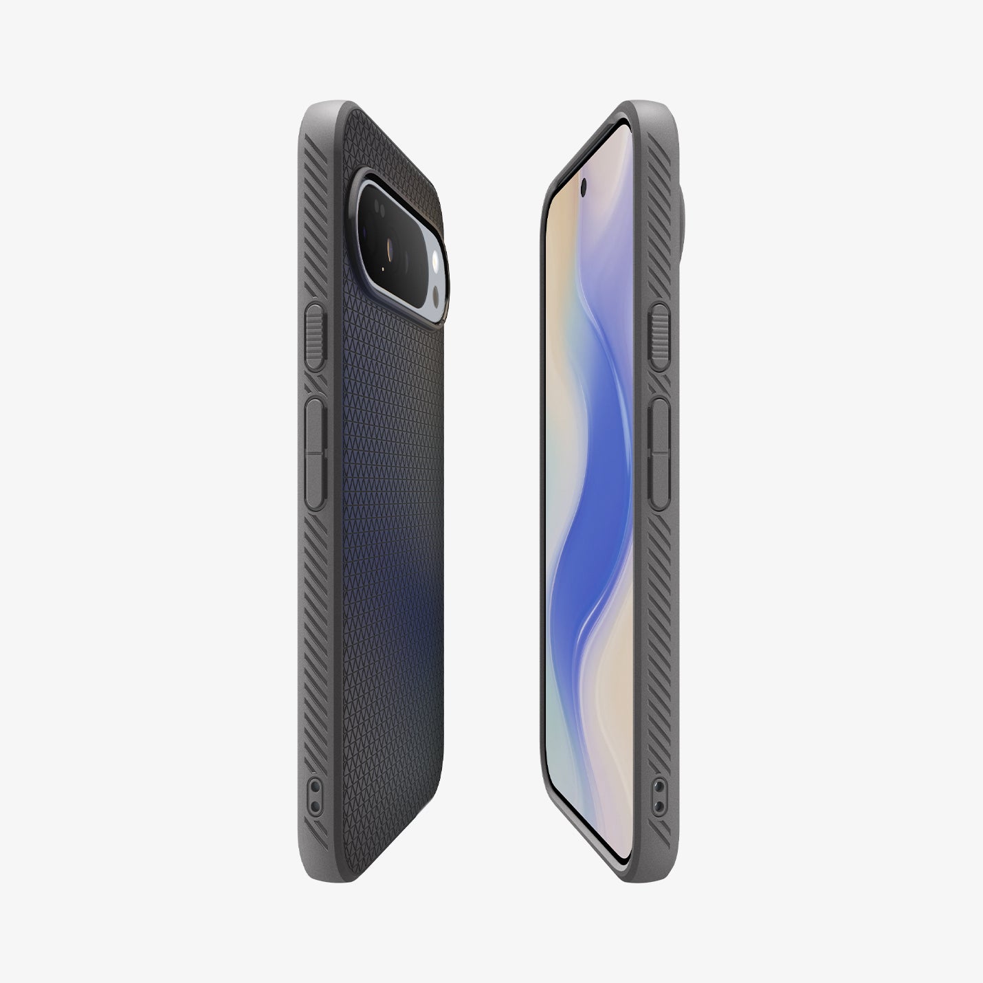 ACS09720 - Pixel 10 Pro XL Case Liquid Air (MagFit) in marble gray showing the sides, partial front and back