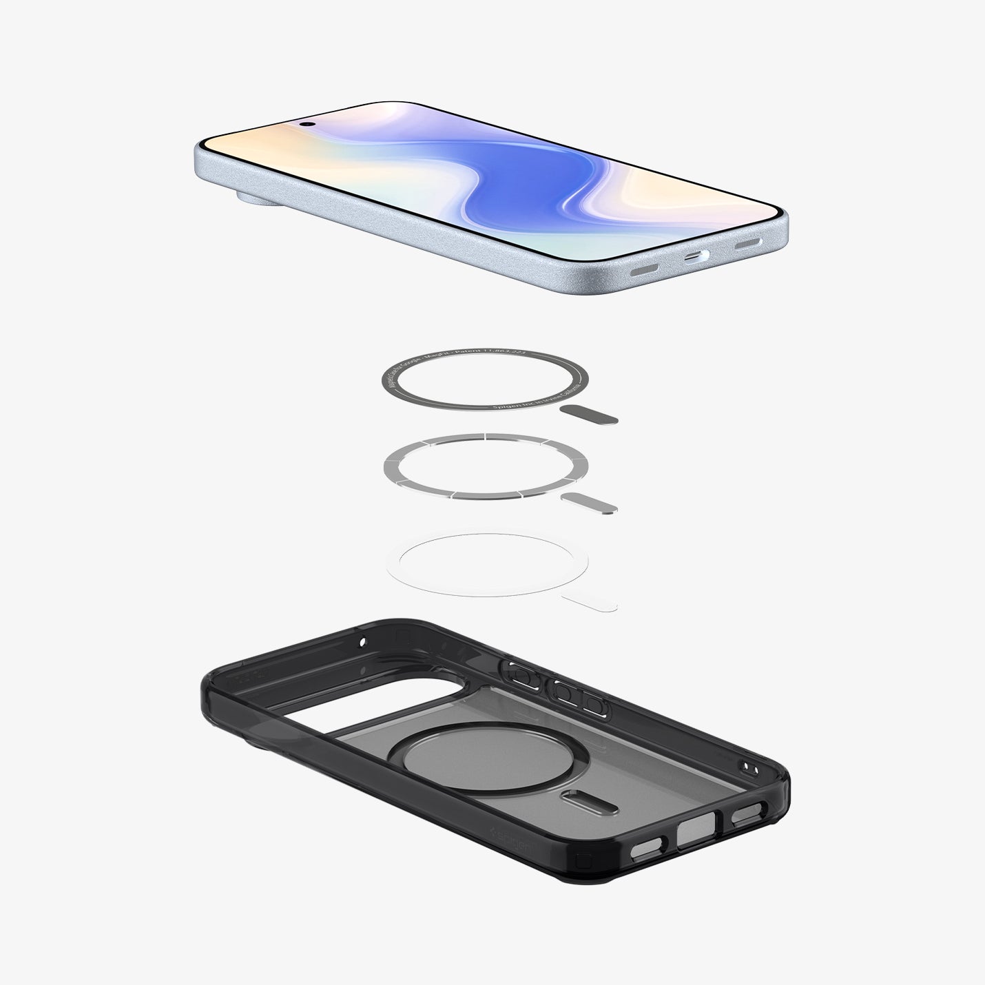 ACS09726 - Pixel 10 Pro XL Case Ultra Hybrid Metal Ring (MagFit) in frost black showing the device, magnet ring layers and case