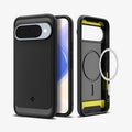 ACS09698 - Pixel 10 / Pixel 10 Pro Case Rugged Armor (MagFit) in black showing the back, front and inside