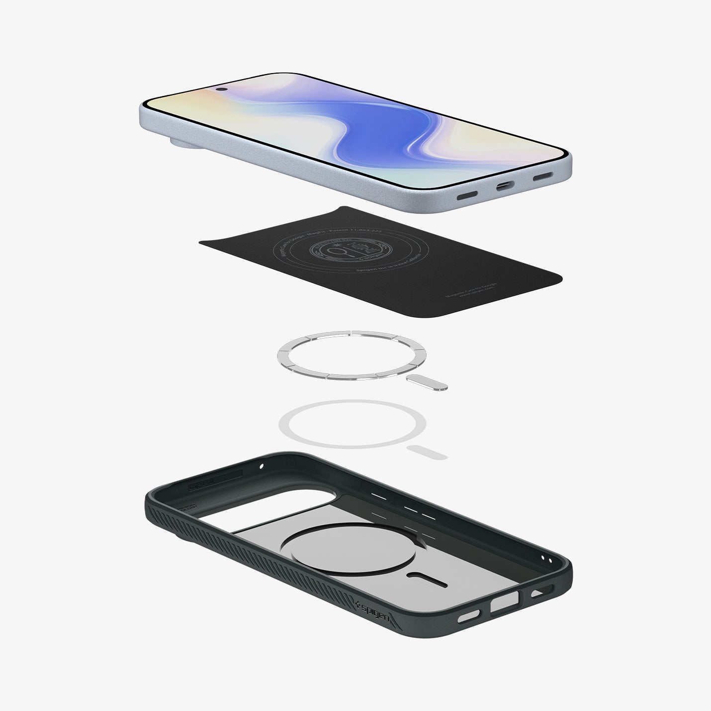 ACS09696 - Pixel 10 Pro Case Liquid Air (MagFit) in abyss green showing the multiple layers of case hovering below the device