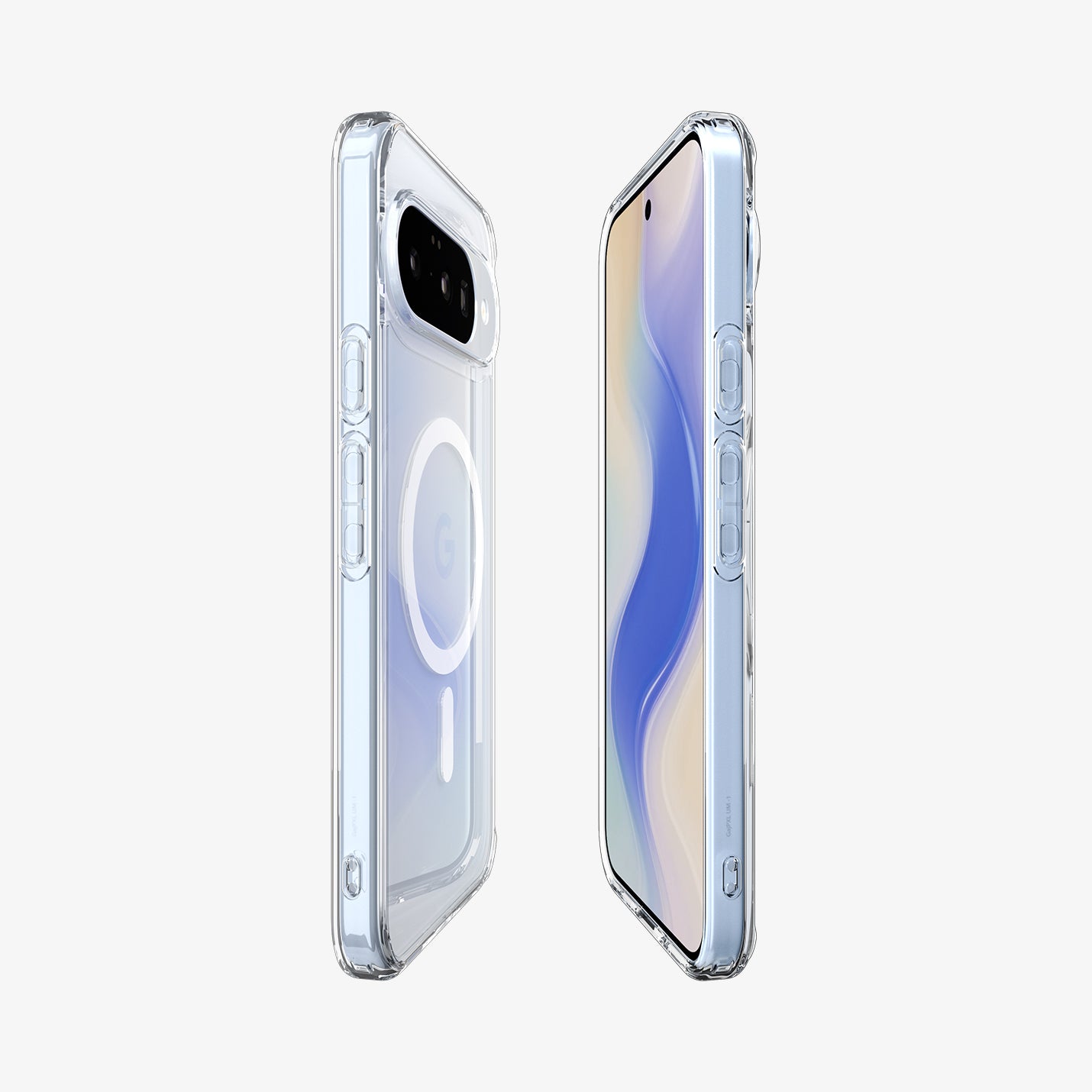 ACS09702 - Pixel 10 / Pixel 10 Pro Case Ultra Hybrid Metal Ring (MagFit) in crystal clear showing the sides, partial front and back