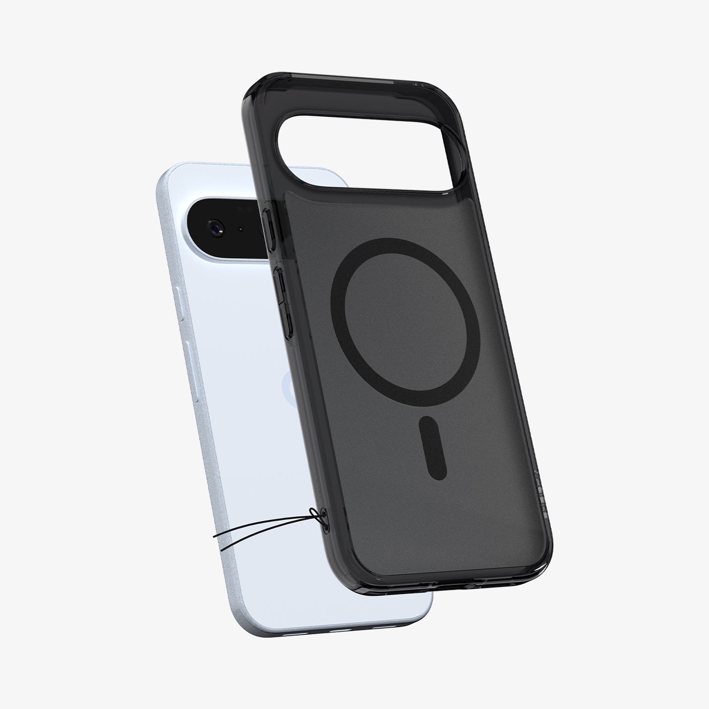 ACS09703 - Pixel 10 / Pixel 10 Pro Case Ultra Hybrid Metal Ring (MagFit) in frost black showing the back with case hovering away from device