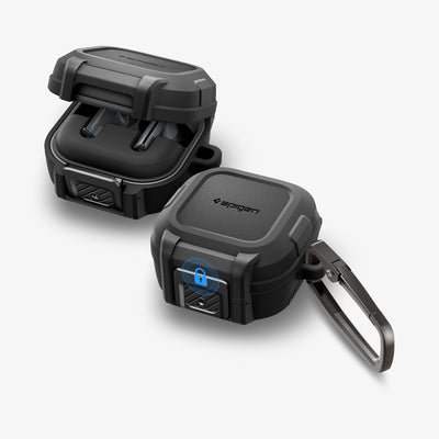 ACS11202 - Galaxy Buds 4 Series - Lock Fit in Matte Black showing the front and side