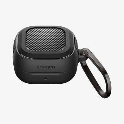 ACS11200 - Galaxy Buds 4 Series Rugged Armor in Matte Black showing the top, front and carabiner