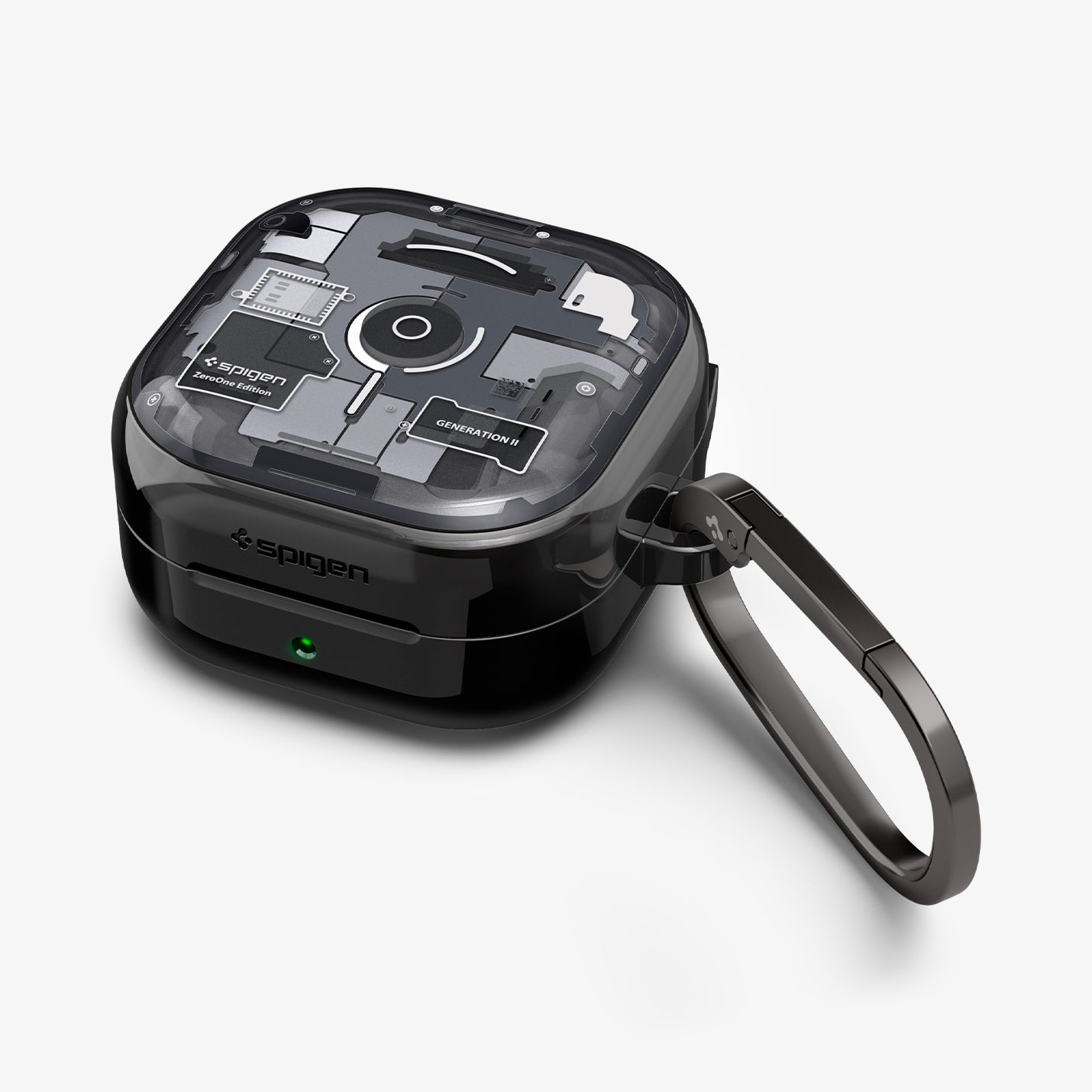 ACS11201 - Galaxy Buds 4 Series - Ultra Hybrid Zero One showing the front, top and side with carabiner