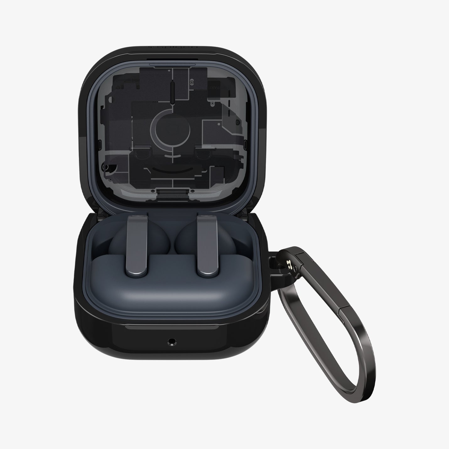 ACS11201 - Galaxy Buds 4 Series - Ultra Hybrid Zero One showing the front with top open with carabiner and earbuds inside