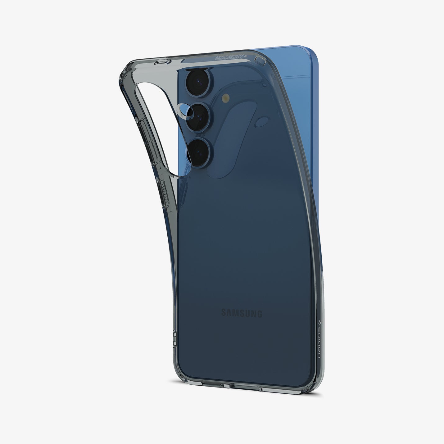ACS08975 - Galaxy S25 Plus Case Liquid Crystal in Space Crystal showing the back, partial side with case partially peeled off from the 