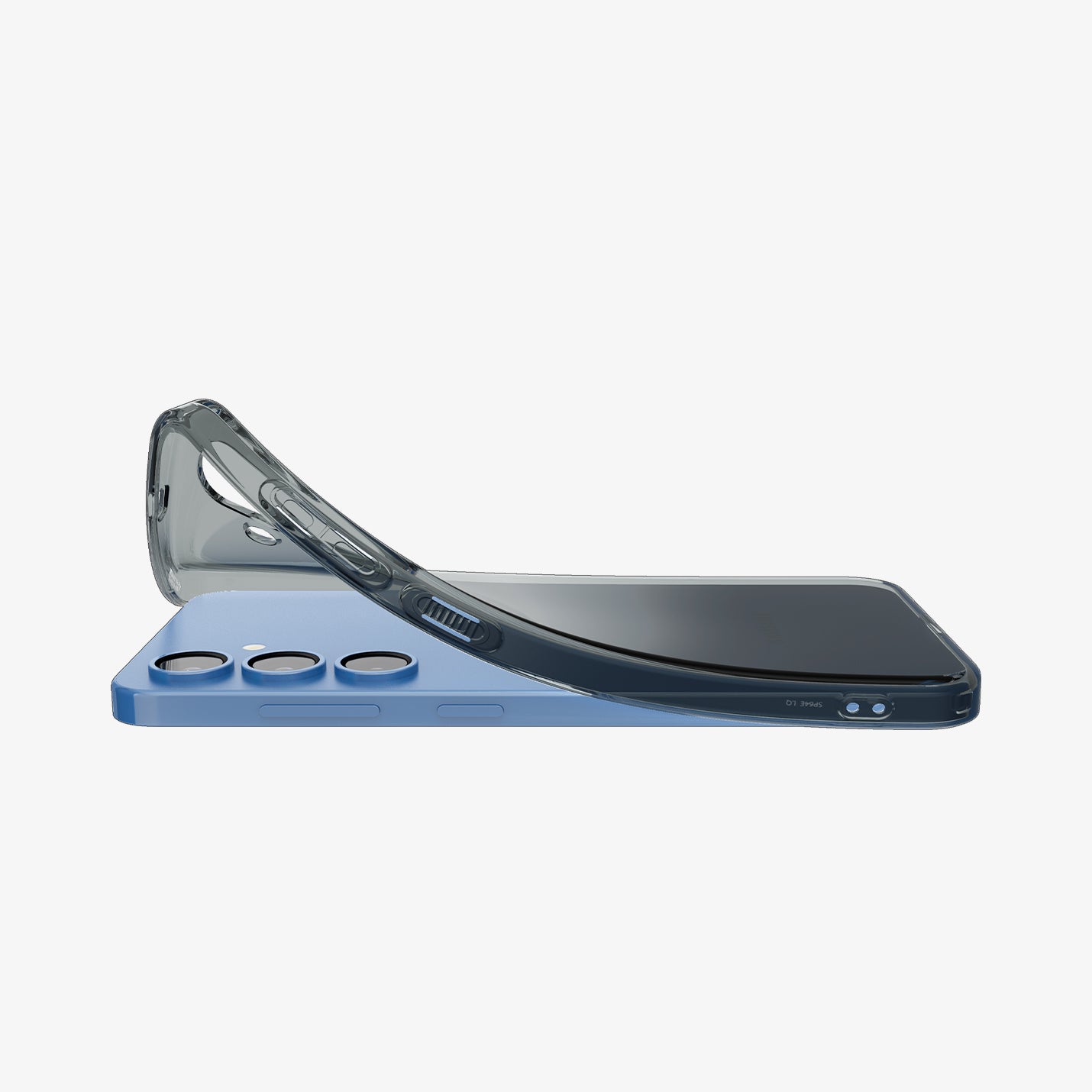 ACS08975 - Galaxy S25 Plus Case Liquid Crystal in Space Crystal showing the partial back, and side with case partially peeled from the device