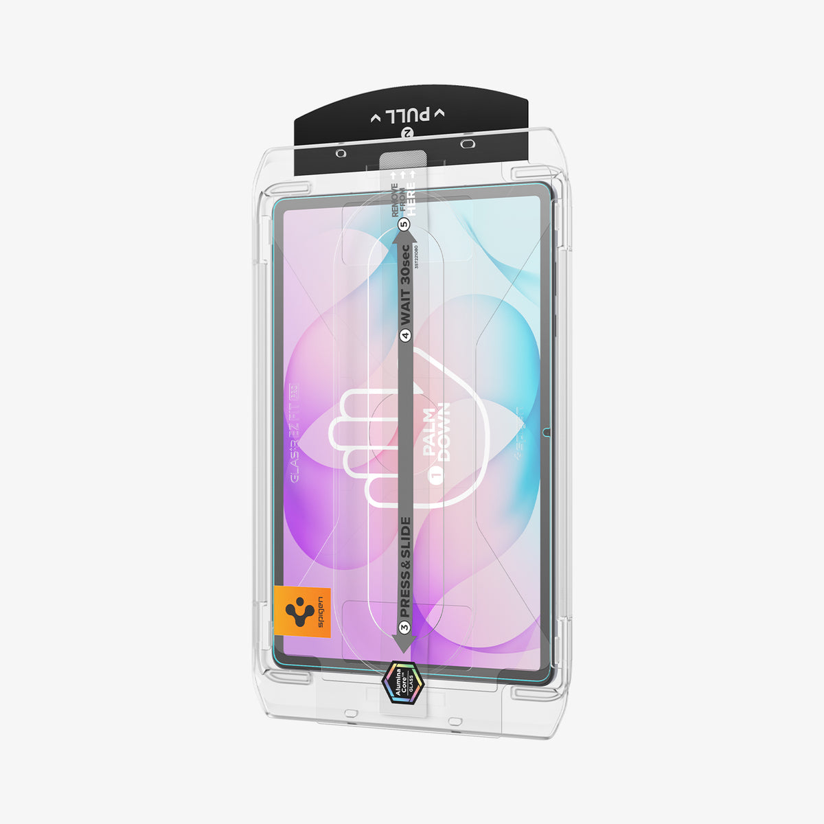 AGL11954 - Galaxy Tab S12+ Glas.tR EZ Fit Pro showing an exploded view of the tablet, screen protector, application components, and installation tray.