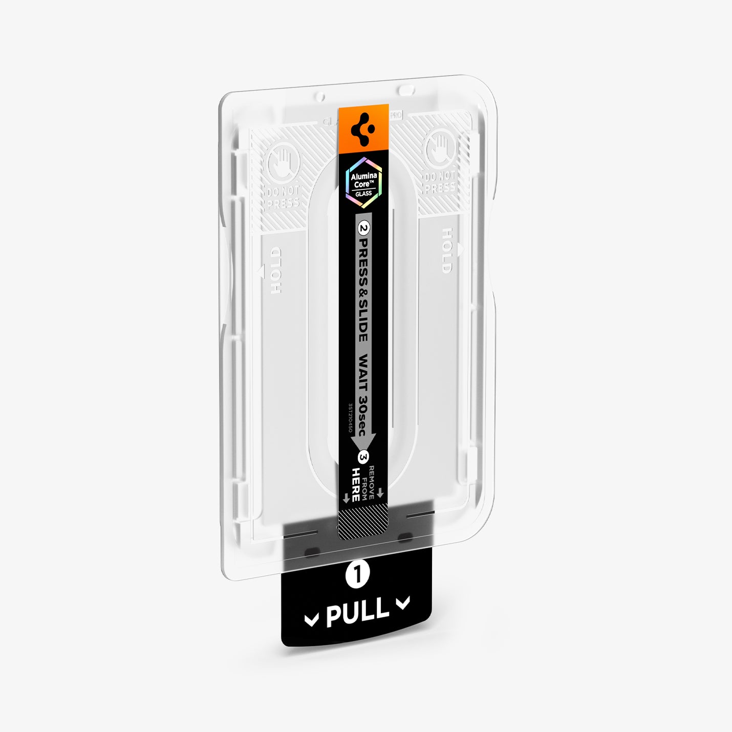 AGL11759 - Galaxy Z Fold 8 GLAS.tR EZ Fit Pro showing an angled view of the installation tray with "PULL," "PRESS & SLIDE," and "HOLD" markings.