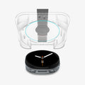 AGL09876 - Galaxy Watch 9 (44mm) GLAS.tR EZ Fit showing Galaxy Watch 9 (44mm) EZ Fit applicator tray aligned above the watch, showing alignment ring and mirrored steps