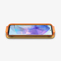 AGL07775 - Galaxy A55 5G Alignmaster Full Cover in Clear showing the front of the screen protector and alignment tray attached to the device