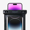 AMP04525 - AquaShield Waterproof Case A601 in Black showing the sliding of the device in and out of the waterproof case