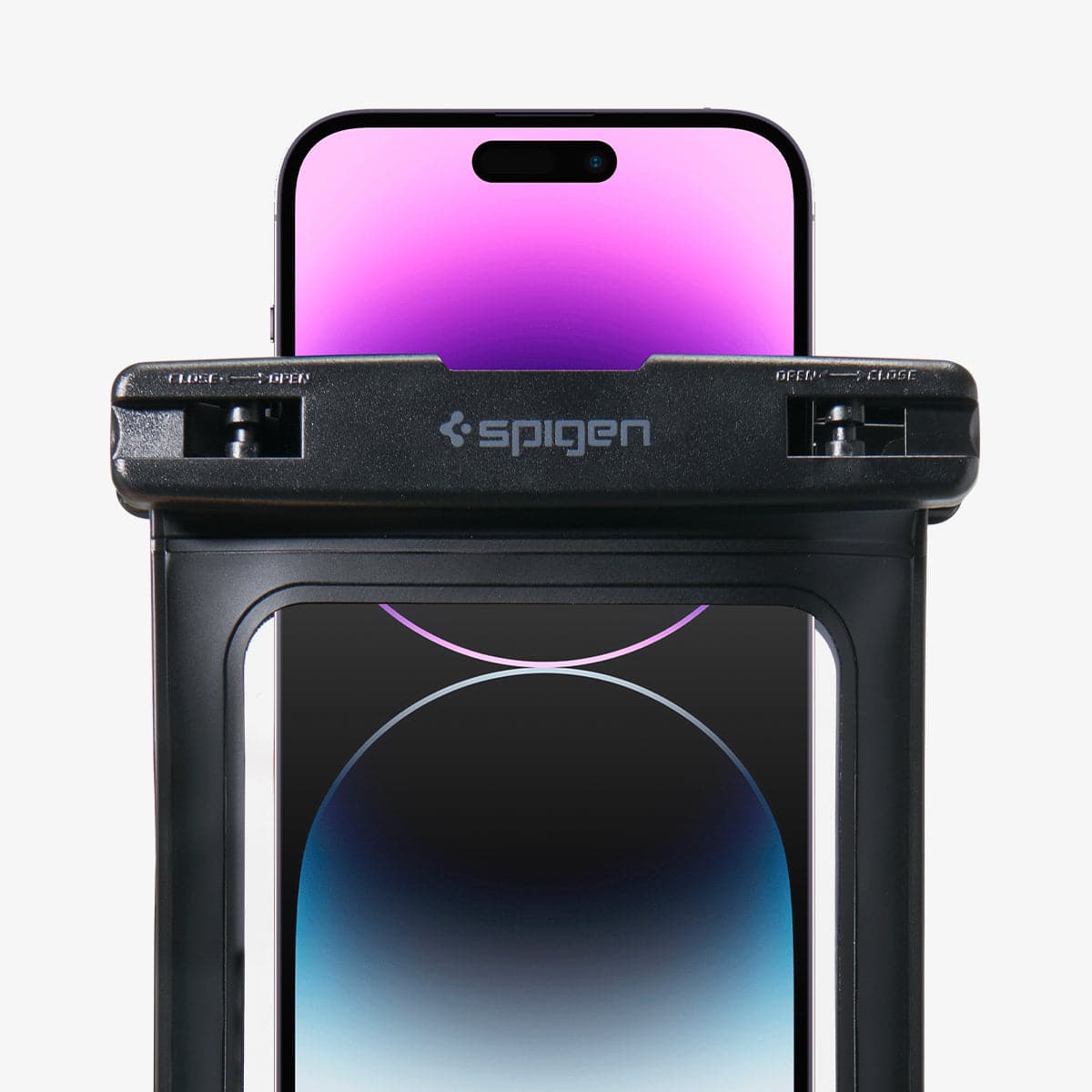 AMP04525 - AquaShield Waterproof Case A601 in Black showing the sliding of the device in and out of the waterproof case