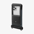 ACS09348 - AquaShield Waterproof Case (2 Pack) | A611P Matte Black angled rear view of waterproof phone pouch in matte black with clear camera window Air Cushion Technology label and bottom dual-lock bar visible