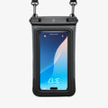ACS09348 - AquaShield Waterproof Case (2 Pack) | A611P Matte Black front flat view of waterproof phone pouch in matte black with phone inside showing clear touch window in landscape orientation with carabiner strap