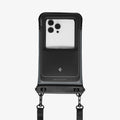 ACS09348 - AquaShield Waterproof Case (2 Pack) | A611P Matte Black rear flat view of waterproof phone pouch in matte black with clear camera cutout window bottom lock bar and dual carabiner attachment points