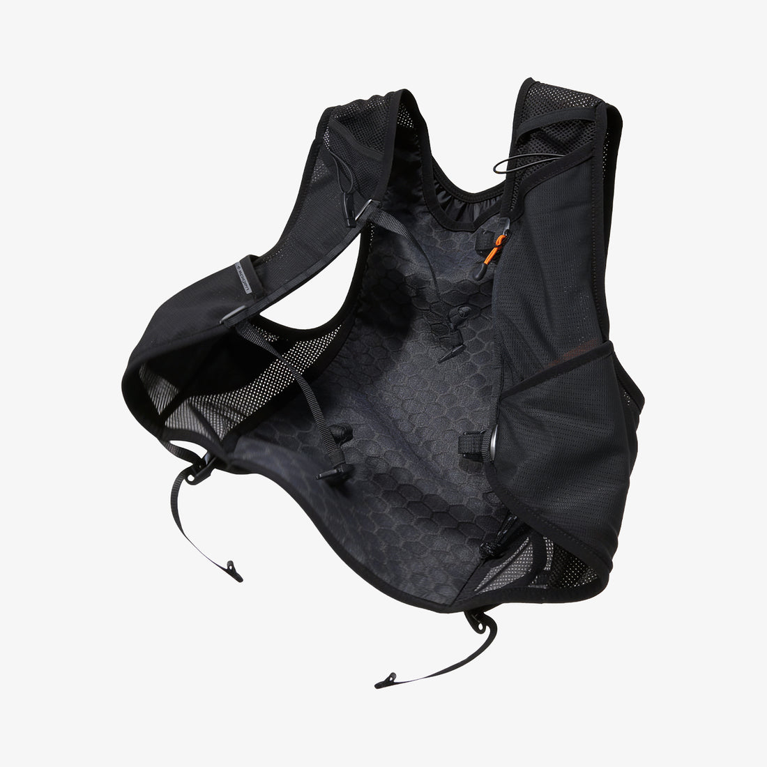 AMP10224 - Dynamic Shield™ Running Vest | A721 M-L in Black showing the inner back panel, front mesh pockets, and adjustable straps.