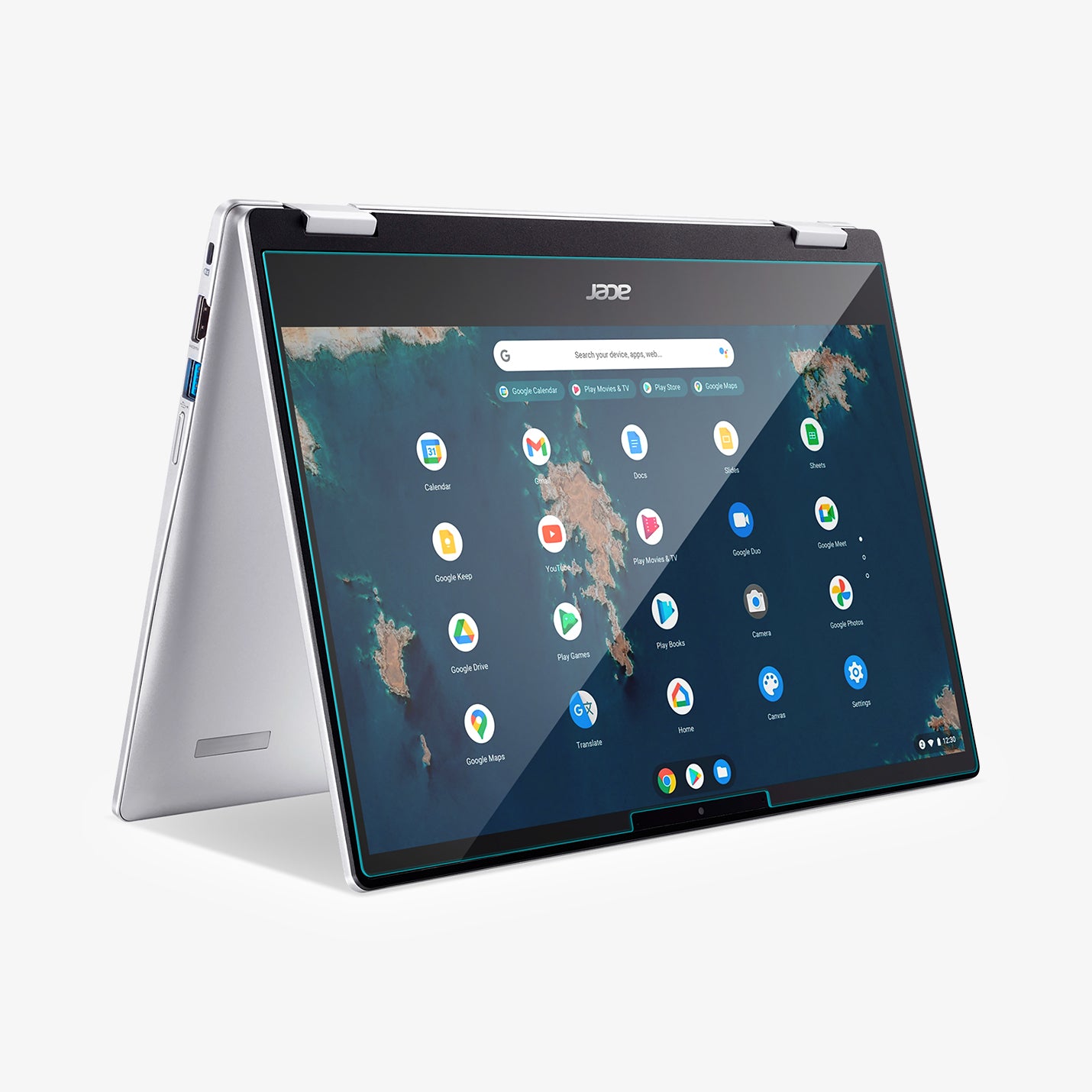 AGL06506 - Acer Chromebook Spin 314 Screen Protector Glas.tR SLIM showing the front and side with device propped up