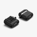 ACS09020 - AirPods 4 Case Lock Fit in Matte Black showing the back and front, partial side and bottom
