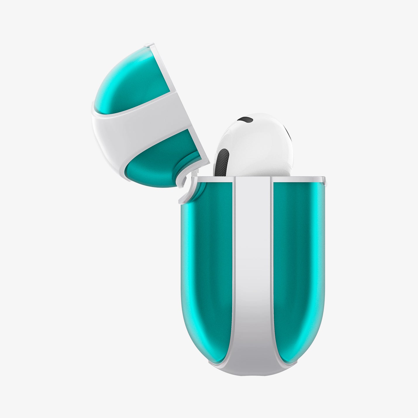 ACS08644 - AirPods 4 Pro / AirPods 4 Classic C1 in Bondi Blue showing the side, half open